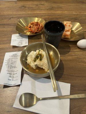 Banchan, or self serve side dishes while waiting for the ordered food