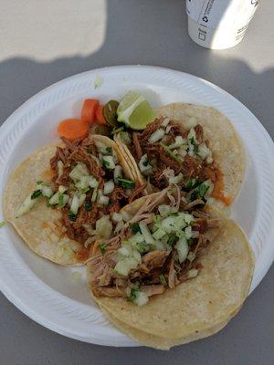 Street Tacos, 2 shredded beef and 1 carnitas