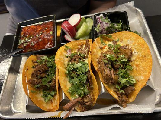 Birria tacos- super good! Must try!