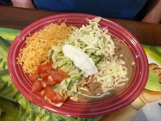 Beef burrito, rice & beans