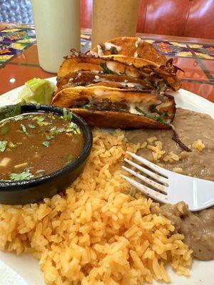 4 birria taco plate (w/rice and beans)