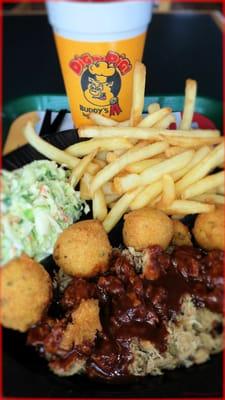 Pork Dinner with Fries and Slaw/Hush Puppies