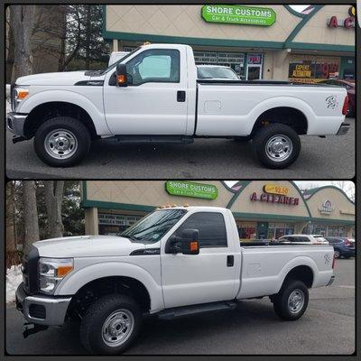 Before and after tints on my work truck done at Shore Customs