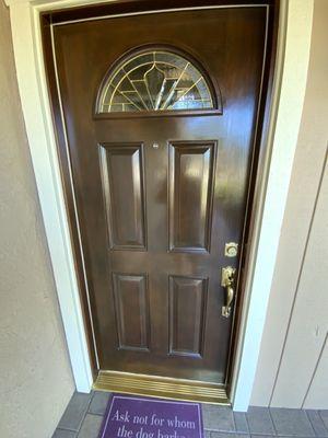 Fiberglass front door re-stained with UV protectant