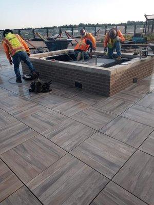 Flooring and fire pit