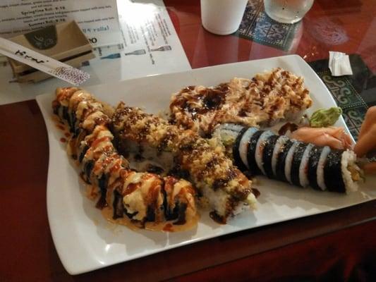 L to R: Hot Mama, Lucky, Volcano (top), Spider Roll