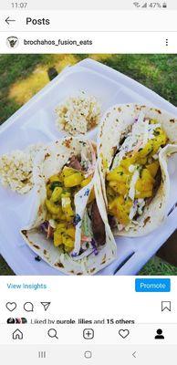 Chicken and steak tacos with mango and pineapple salsa!