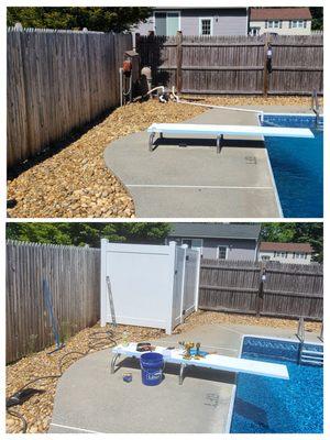 Installing privacy fence around pool pump