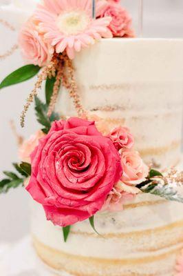 Marble cake with strawberry filling, and Italian buttercream frosting