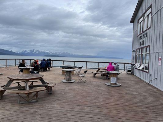 Patio outside- gorgeous views! Dress warm!