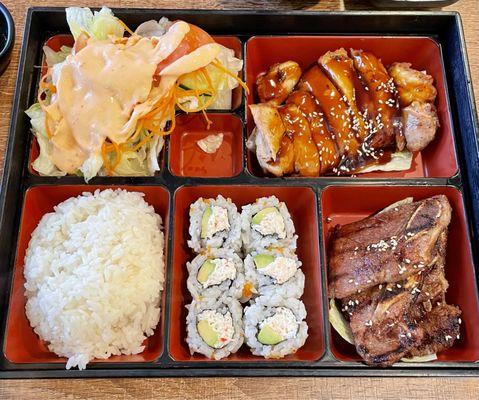 3 Items Bento Box with Short Rib, Chicken Teriyaki, and California Roll