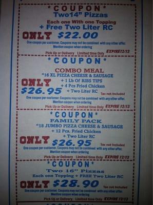 Coupons on every menu.