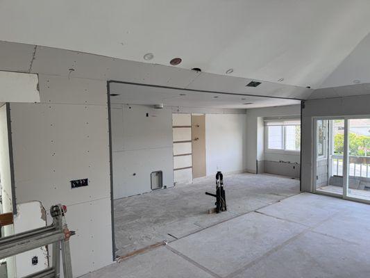 We removed a load bearing wall between the living room and kitchen.