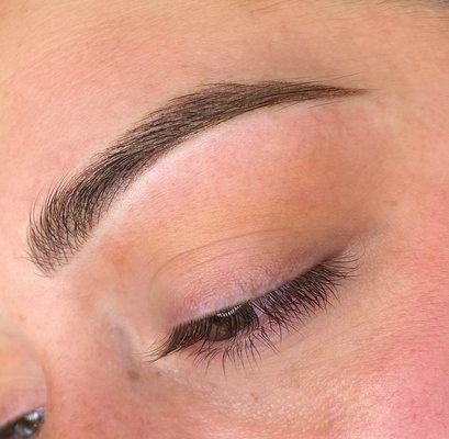 Combination Brow consists of a hair stroke technique blending into a powder tail