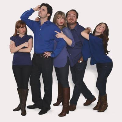 The cast of The Music Box Theater includes (l-r) Cay Taylor, Brad Scarborough, Rebekah Dahl, Luke Wrobel and Kristina Sullivan.