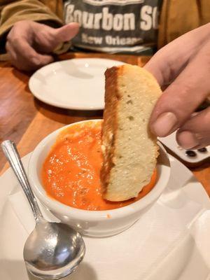 Tomato bacon soup and we dipped the Gorgonzola Bread in the soup and it was super delicious