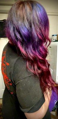 I wanted my roots to stay a natural color fade into a blue/purple/pink