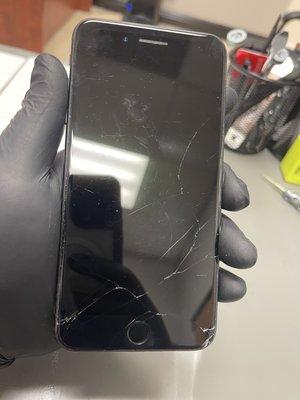 Cracked iPhone screen.