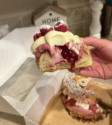 Raspberries and Cream Stuffed Croissant. Delicious!