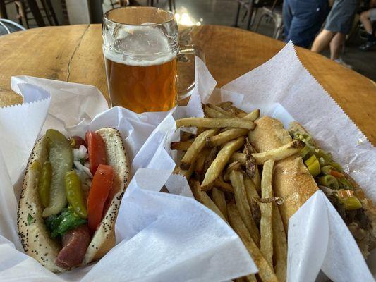 Chicago dog, fresh fries, and Italian Beef.