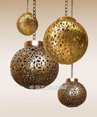 Ceiling pendant lighting from Morocco. Well-made brass luminaire exclusive designs and custom sizes offered by Tazi Designs.