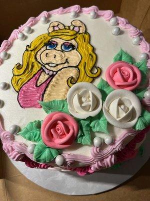 Miss Piggy, chocolate cake with cherry filling.