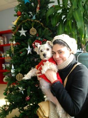 Nicole R. and our Poochie at the vet, he's not feeling well on Christmas Eve :(