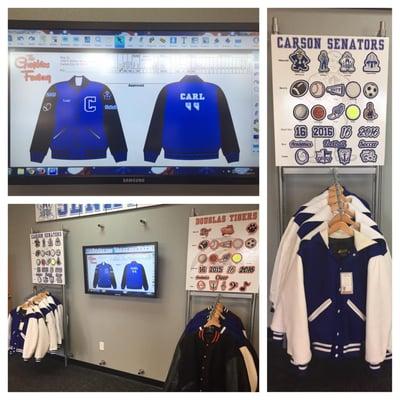 Design your letterman jacket digitally on our touch screen system.