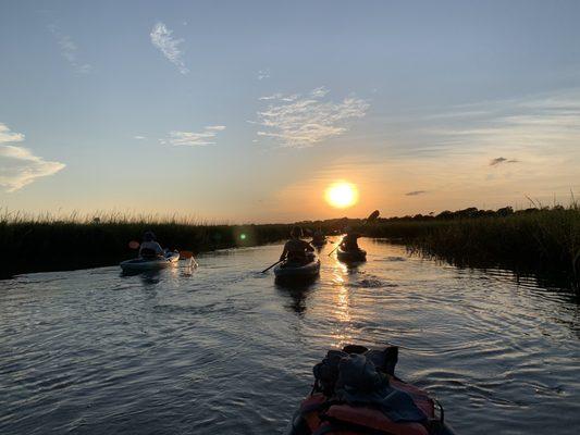 Kayaking at sunset