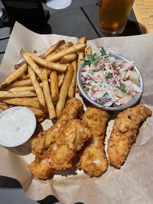 The beer-battered fish and chips