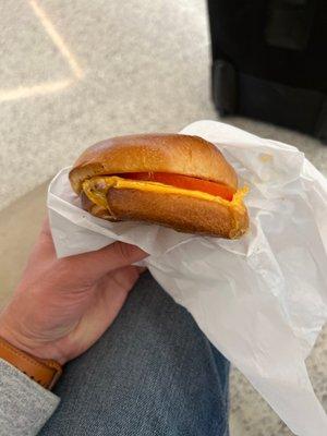 A slice of melted cheese, a thin slice of egg, 80% bun for $13. I'd get a better sandwich at McDonald's and 3x the food