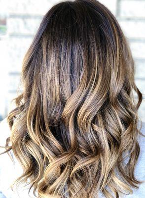 Balayage + baby lights + shadow root + shine treatment