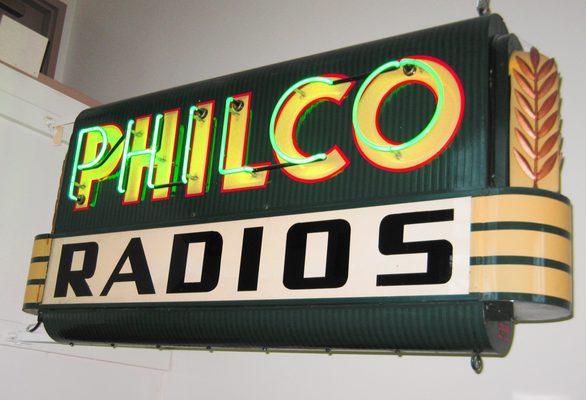 Philco neon sign in the main stairway