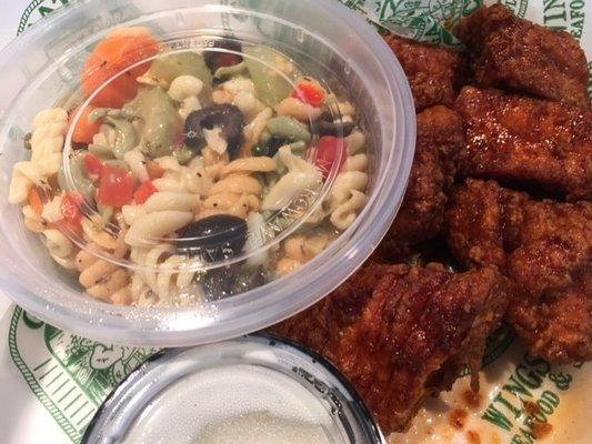 scooter boneless wings & cold deli salad (spoiled unfortunately)