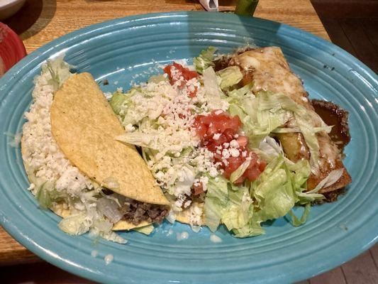 Combo 4- beef taco, beef enchilada, beef tostada