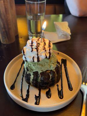 Birthday cake with matcha ice cream