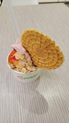 Small order of pomegranate froyo with toppings