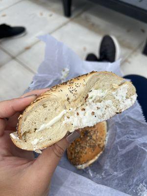 Everything bagel with cream cheese