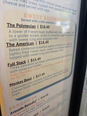 Menu prices