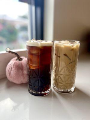 Cold brew, pumpkin latte