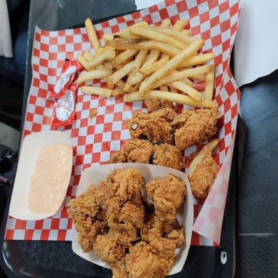 Popcorn Chix with fries