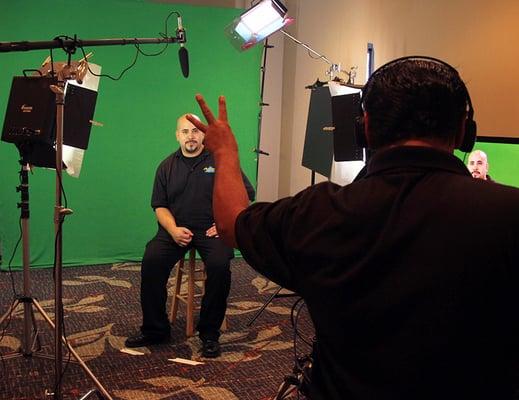 This was a basic green screen setup where we shot multiple interviews.