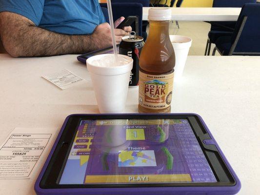 Setup: Bingo board with an unsweet tea from the Snack Bar