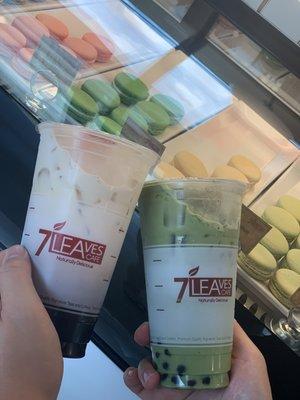 Assam milk tea + matcha soy w/ boba