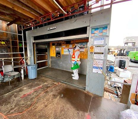 Covid19 cleaning at a construction site in Downtown Los Angeles