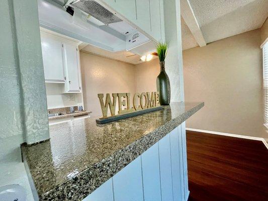 Lovely kitchen bar in our 1 bedroom units.