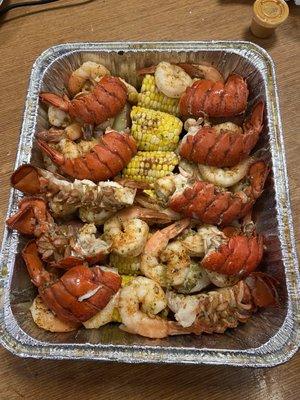 the Big Papi. Lobster tail, shrimp, corn and potatoes