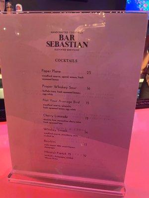 Cocktail menu