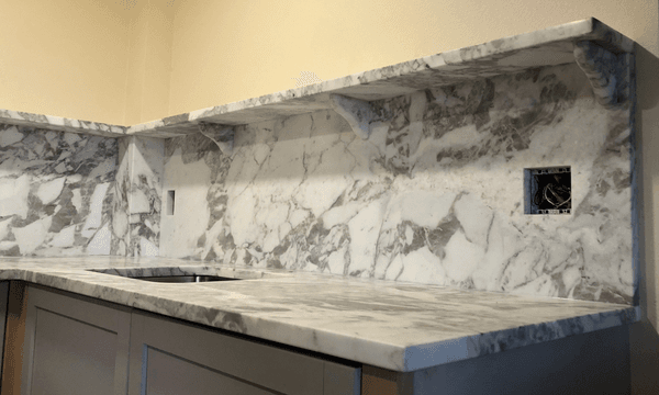 Arabescato Marble Bar, Backsplash & Shelf with Corbels