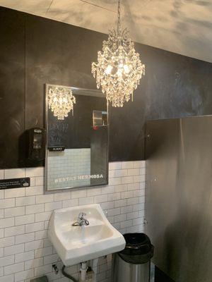 Immaculate restrooms with chalkboard walls